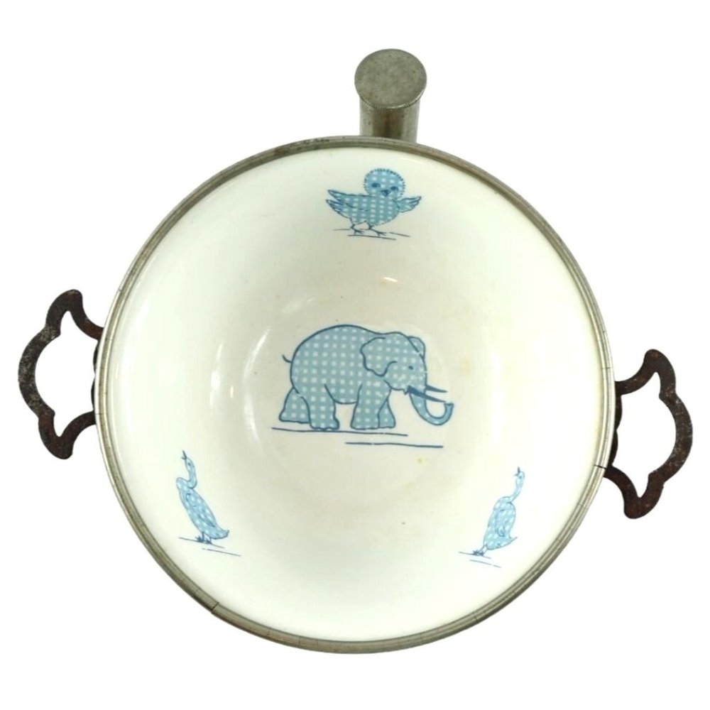 Vintage GW Co. Child Porcelain Warming Bowl Dish w/ Plaid, Elephant, Ducks, Chic